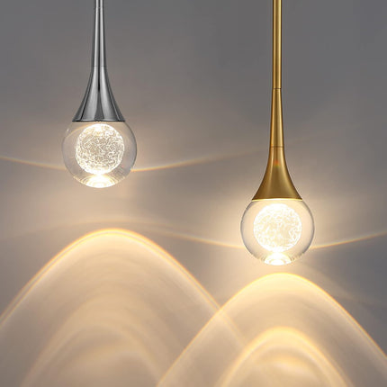 1-Light Gold Teardrop Crystal Pendant Light, 3-Color Temperature Dimmable Pendant Light Fixtures, 8W LED Modern Ceiling Light, Globe Pendant Lights Kitchen Island Bathroom Bedroom Bar