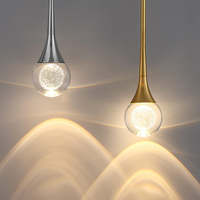 1-Light Gold Teardrop Crystal Pendant Light, 3-Color Temperature Dimmable Pendant Light Fixtures, 8W LED Modern Ceiling Light, Globe Pendant Lights Kitchen Island Bathroom Bedroom Bar