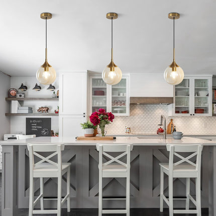 Lighting Mid Century Modern Pendant Chandelier Amber Glass Hanging Lamp Gold Globe Pendant Lights Kitchen Island Brushed Brass Pendant Light Large Kitchen Pendant Lighting over Island