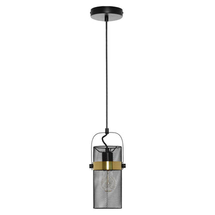 Hodge 5.25 In. 1-Bulb Black Metal Pendant Light with Black Mesh Drum Shade