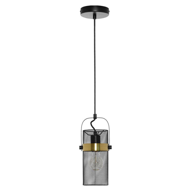 Hodge 5.25 In. 1-Bulb Black Metal Pendant Light with Black Mesh Drum Shade