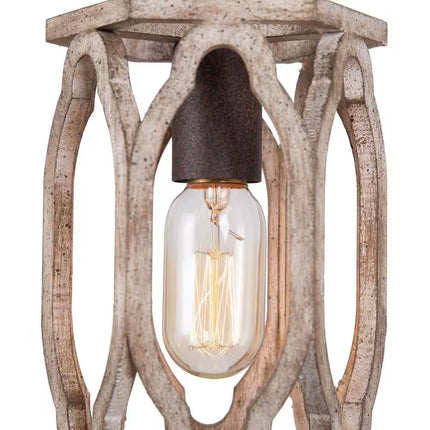 Farmhouse Wood Pendant 6 In. W 1-Light Brown Drum Cage Rustic Island Pendant Light for Kitchen, Living Room, Foyer
