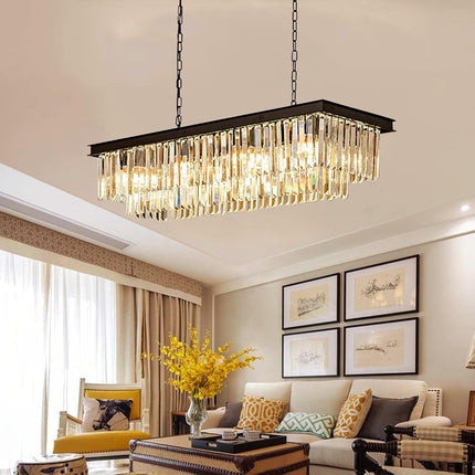 Crytal Chandeliers Rectangular Pendant Light Fixture Black Chandelier with K9 Crystal