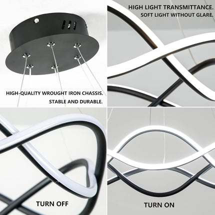 Modern LED Pendant Light, Dimmable LED Chandelier Lighting Fixture with Remote, Adjustable Hanging Pendant Light Ring LED Chandelier for Dining Living Room Kitchen Island (52W Black)