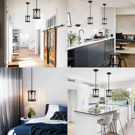 Mini Crystal Semi Flush Mount Ceiling Light, Convertible Hanging Pendant Lighting Fixture for Kitchen Island, Black Drum Shade Close to Ceiling Lights for Hallway Entryway