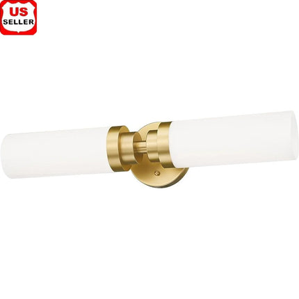 Modern Gold Vanity Light Fixture Over Mirror 2 Light Bathroom Sconces Milk Glass Shade Dimmable Wall Lighting Hardwired Indoor