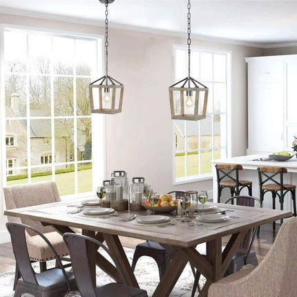 2024 Updated Farmhouse Pendant Lighting for Kitchen Island, 1-Light Wood & Black Metal Rustic Lantern Pendant Light Fixture Ceiling Hanging, Small Chandeliers for Dining Room Entryway Foyer Bedroom