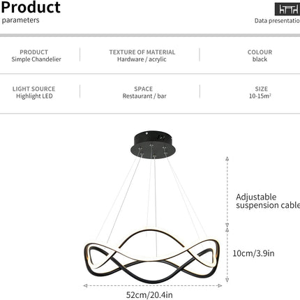 Modern LED Pendant Light, Dimmable LED Chandelier Lighting Fixture with Remote, Adjustable Hanging Pendant Light Ring LED Chandelier for Dining Living Room Kitchen Island (52W Black)