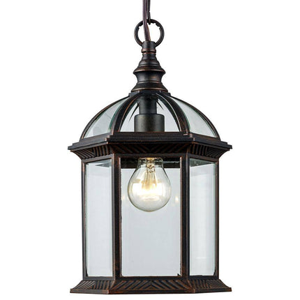 Wentworth 1-Light Rust Hanging Outdoor Pendant Light Fixture with Clear Glass