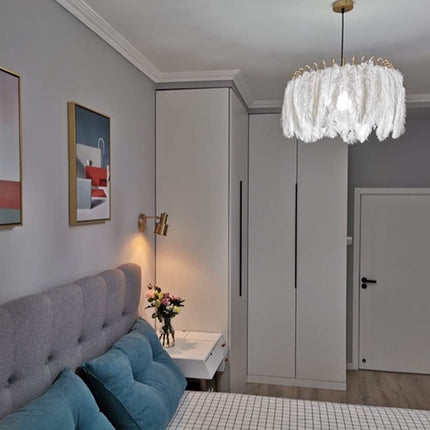 Lighting Nordic White Feather Chandelier Minimalist Decor Pendant Light Beautiful Adjustable Hanging Light for Bedroom Girls Room (Large)