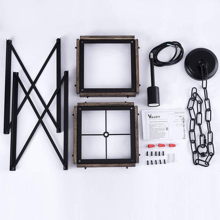 Farmhouse Pendant Light for Kitchen Island 1-Light Wood Pendant Hanging Lamp Black Metal Cage Pendant Lantern Lighting for Dining Room Kitchen Hallway