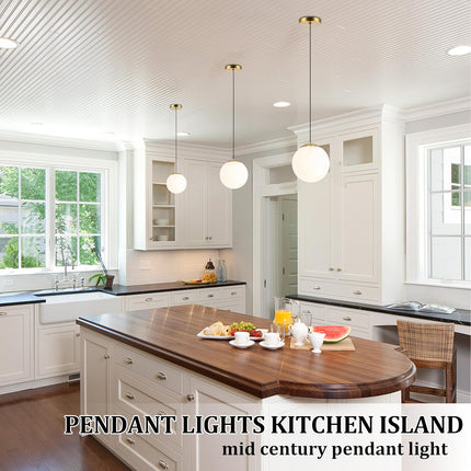 6-Inch Mini Modern Globe Pendant Light Opal Glass with Brass Finish Contemporary