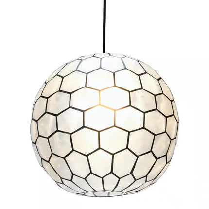 Simone 60-Watt 1 Light Black Globe 14 In. Pendant Light with Capiz Shade