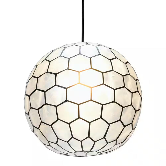 Simone 60-Watt 1 Light Black Globe 14 In. Pendant Light with Capiz Shade