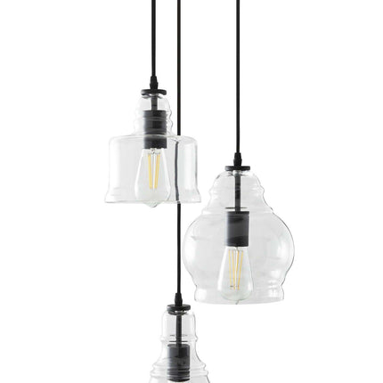 61" Architectural 3-Light Pendant Light, Black Finish Clear Glass Shades