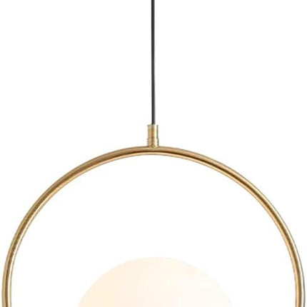 Mid Century Modern 1-Light Globe Pendant Light Large Brushed Gold Hanging Light Minimalist round Pendant Lighting White Glass Globe Ball Pendant Light Kitchen Island Lighting