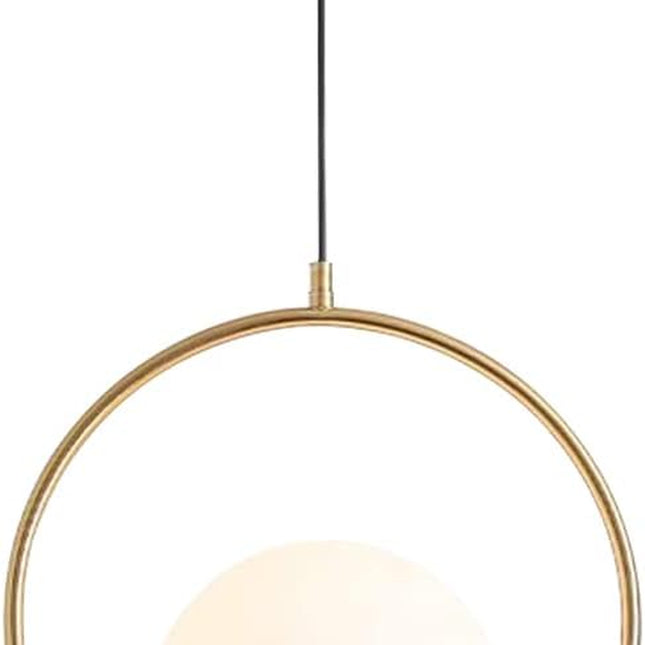 Mid Century Modern 1-Light Globe Pendant Light Large Brushed Gold Hanging Light Minimalist round Pendant Lighting White Glass Globe Ball Pendant Light Kitchen Island Lighting