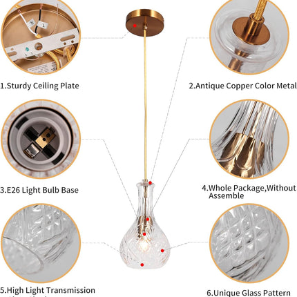 Glass Modern Pendant Light Hanging Adjustable Gold Pendant Lighting for Kitchen Island with Unique Glass Shade Pendant Light Fixtures Indoor Pendant Lamp