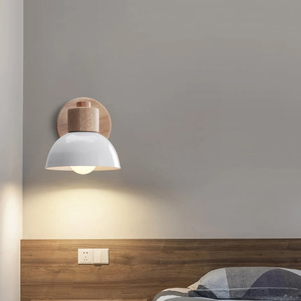 Nordic Wooden Wall Lights Bedside Lamp Modern Wall Sconce for Bedroom Reading White Lampshade Steering Head E27 Home Lighting