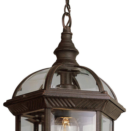 Wentworth 1-Light Rust Hanging Outdoor Pendant Light Fixture with Clear Glass