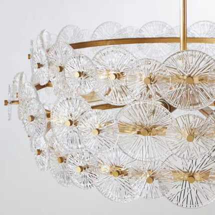 6-Light Distressed Gold Glam Chandelier, DIY Island Pendant Light with Hand-Made Glass Discs