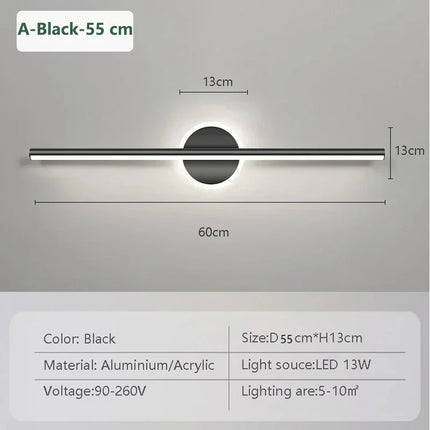 Modern LED Mirror Lamp 40/55cm Wall Light Bathroom Toilet Black Gold Long Strip Fixture Home Decor Led Lighting Lamps Lustre