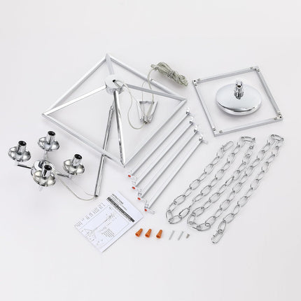 4-Light Chrome Pendant Light Modern Lantern Chandelier Light Fixture Adjustable Height Hanging Ceiling Light for Dinning Table Foyer Kitchen Island