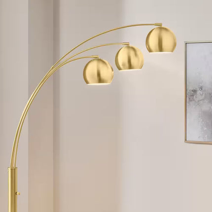 Caldwell 74.5 In. 3-Light Gold Arc Floor Lamp with Metal Shades and Black Marble Base