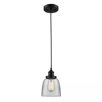 1-Light Oil Rubbed Bronze Mini Pendant Light Fixture with Clear Glass Shade