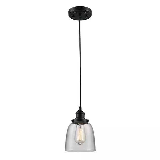 1-Light Oil Rubbed Bronze Mini Pendant Light Fixture with Clear Glass Shade