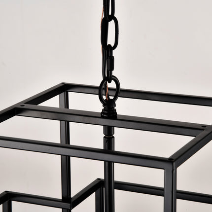 8-Light Metal Lantern Tiered Pendant Hanging Light Fixtures, Industrial Farmhouse Adjustable Height Chandeliers For Dining Room Hallway Foyer Entryway--Matte Black E12 Bulbs Not Included