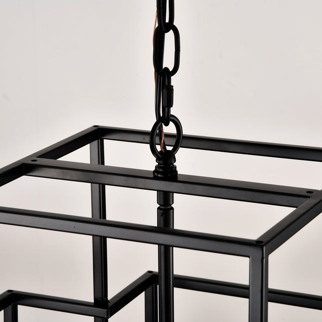 8-Light Metal Lantern Tiered Pendant Hanging Light Fixtures, Industrial Farmhouse Adjustable Height Chandeliers For Dining Room Hallway Foyer Entryway--Matte Black E12 Bulbs Not Included