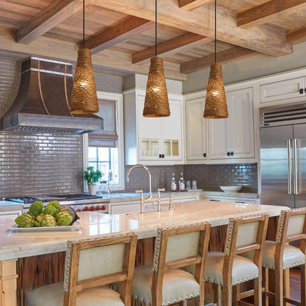 Woven Pendant Lighting, Modern Boho Brown Mini Pendant Lighting Fixture for Kitchen Dining Room Bedroom