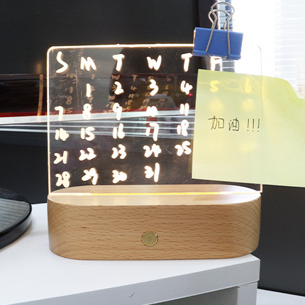 Wood Table Lamp Night Light with Message Board Girl Bedroom Decor