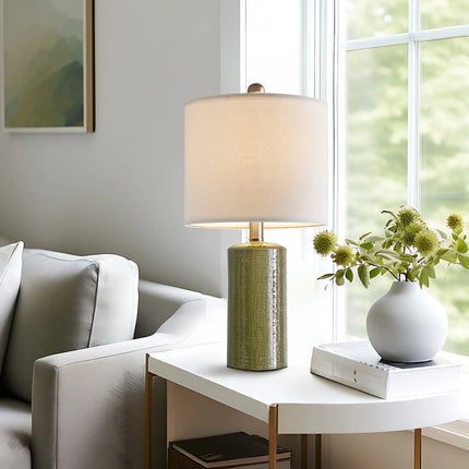 Modern Table Lamp Set of 2 for Living Room 20.25" Farmhouse Green Ceramic Bedside Nightstand Lamps for Bedroom