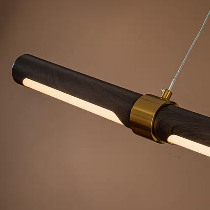 1-Light 12W Integrated LED Modern Desk Pendant Light Simplicity Linear Chandelier in Walnut