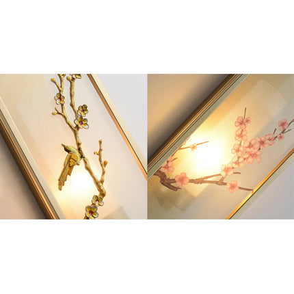 Chinese Zen Style Rectangular Wall Lamp Iron Living Room Tv Background Wall Lamp Bedroom Corridor Decoration Flower Bird Lamp