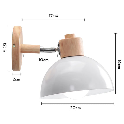 Nordic Wooden Wall Lights Bedside Lamp Modern Wall Sconce for Bedroom Reading White Lampshade Steering Head E27 Home Lighting