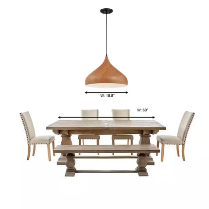 Hana 60-Watt 1-Light Robusta Wood Tropical Pendant Light with Wood Shade and No Bulbs Included