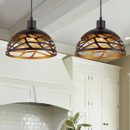 Nalu 60-Watt 1-Light Kukui Bronze Tropical Pendant Light with Metal Shade and No Bulbs Included