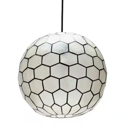 Simone 60-Watt 1 Light Black Globe 14 In. Pendant Light with Capiz Shade