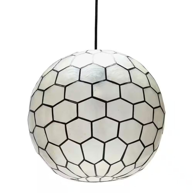 Simone 60-Watt 1 Light Black Globe 14 In. Pendant Light with Capiz Shade