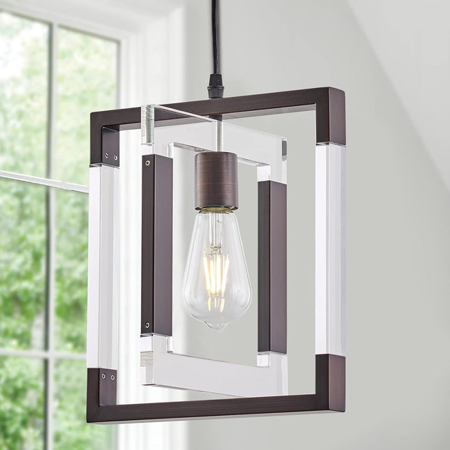 Modern Pendant Light Fixture, 1-Light Chandelier with Oil Rubbed Bronze Finish, Lantern Pendant Lighting for Kitchen Island, Hanging Light for Dining Room, Entryway, Bulb Not Included