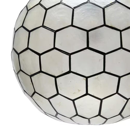 Simone 60-Watt 1 Light Black Globe 14 In. Pendant Light with Capiz Shade