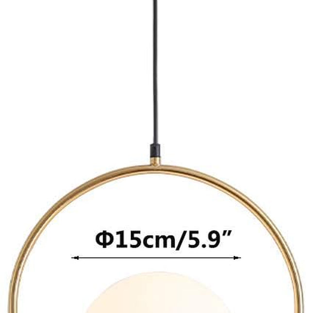 Mid Century Modern 1-Light Globe Pendant Light Large Brushed Gold Hanging Light Minimalist round Pendant Lighting White Glass Globe Ball Pendant Light Kitchen Island Lighting