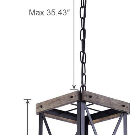 Farmhouse Pendant Light for Kitchen Island 1-Light Wood Pendant Hanging Lamp Black Metal Cage Pendant Lantern Lighting for Dining Room Kitchen Hallway