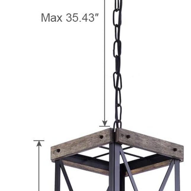 Farmhouse Pendant Light for Kitchen Island 1-Light Wood Pendant Hanging Lamp Black Metal Cage Pendant Lantern Lighting for Dining Room Kitchen Hallway