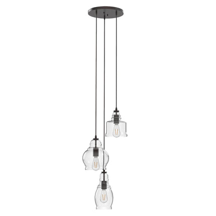 61" Architectural 3-Light Pendant Light, Black Finish Clear Glass Shades
