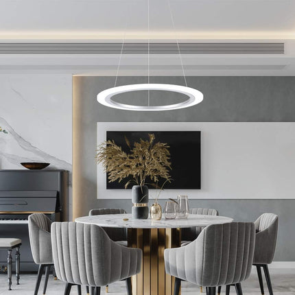 LED Pendant Light, 25W 1-Ring Modern Chandelier Ceiling Light Fixture, 19.7", 6000K, Cool White, Adjustable Hanging Pendant Lighting Fixture for Kitchen Island, Dining Room, Restaurant
