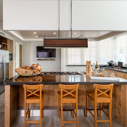 Johnnie Faux Wood 28W Integrated LED Dimmable Pendant Lighting with Matte Black Accents, 60334